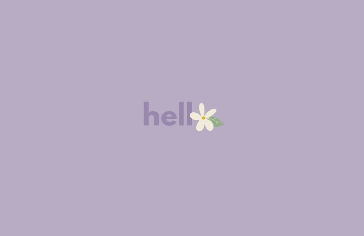 the word hello is written in purple and white with a flower on it's side