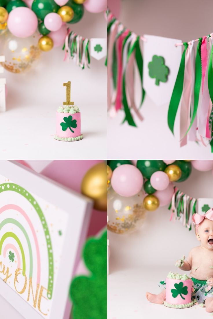 Lucky One First Birthday Photoshoot, Lucky One Birthday Cake Girl, Saint Patrick’s Day First Birthday, Lucky One Birthday Theme, Lucky One Cake Smash, Lucky One First Birthday Girl Cake, Lucky Charm First Birthday, Lucky First Birthday, Lucky 1 Birthday Party