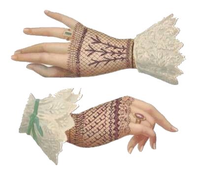 two hands with lace gloves on them, one is holding something in the other hand