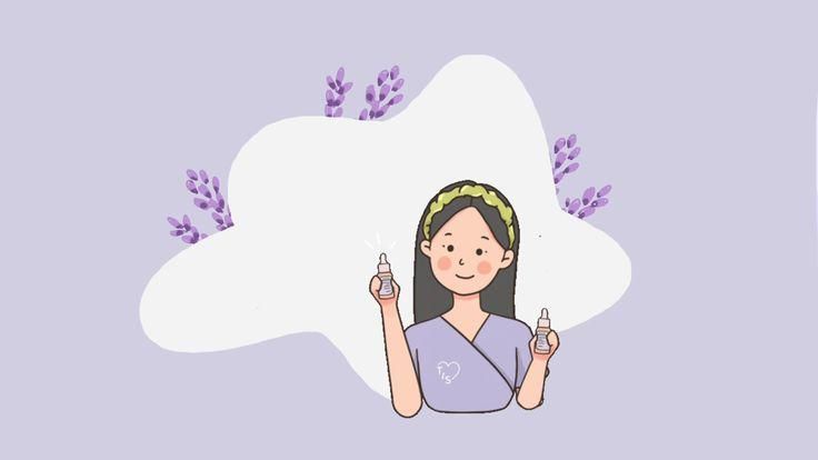 a woman is holding two bottles with lavenders around her and she has one hand in the air