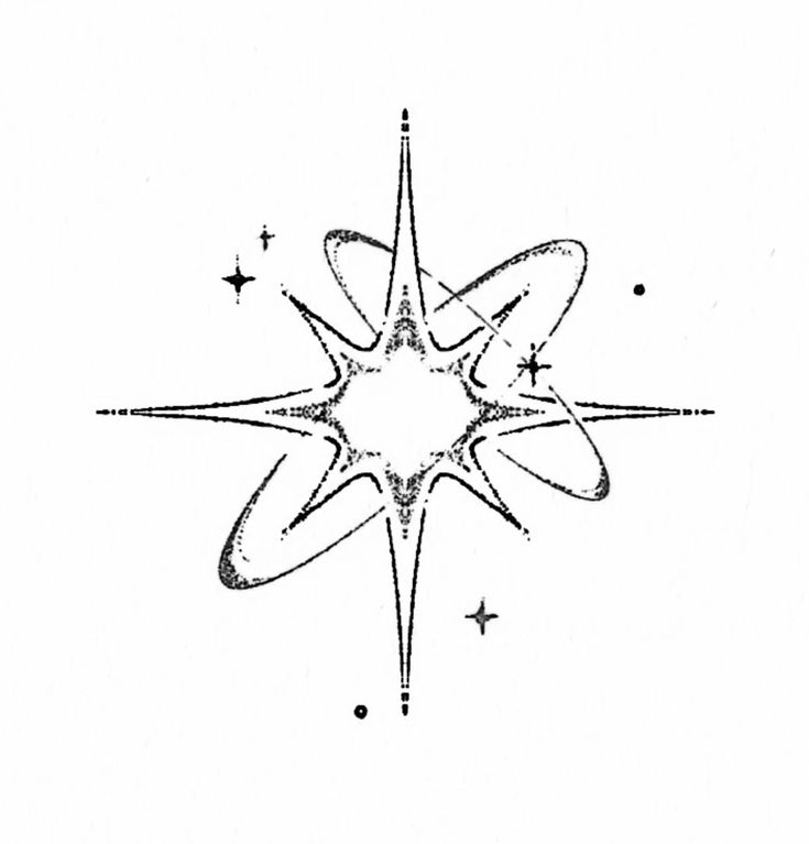 a black and white drawing of a star in the middle of it's center