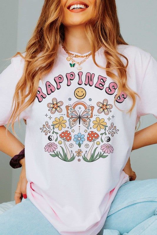 Spread happiness with our HAPPINESS RETRO GARDEN Graphic T-shirt. Made from high-quality materials, this shirt features a vintage-inspired graphic that will surely bring a smile to your face. Comfortable and stylish, it's the perfect addition to your wardrobe. Surround yourself with positivity and joy! SPECIFICATIONS: Premium 4.2 oz., 100% airlume combed and ringspun cotton. Retail fit Unisex sizing Shoulder taping Sideseamed Pre-shrunk Style: CASUAL Print / Pattern: LOVE MORE WORRY LESS Silhouette: TEE Fit: UNISEX Neckline: CREW Sleeve: SHORT Fabric Contents: 100% COTTON Stretch fabric. Non-sheer fabric Care Instructions: Machine wash warm, inside out, with like colors. Tumble dry low. Medium iron. Do not iron decoration. Do not dry clean. Size Measurement (inch): S: 18.0 (Bust), null (Wa Garden Silhouette, Love More Worry Less, Garden Graphic, Retro Garden, Hippie Shirt, Worry Less, Iron Decoration, Trendy Graphic Tees, Los Angeles Style