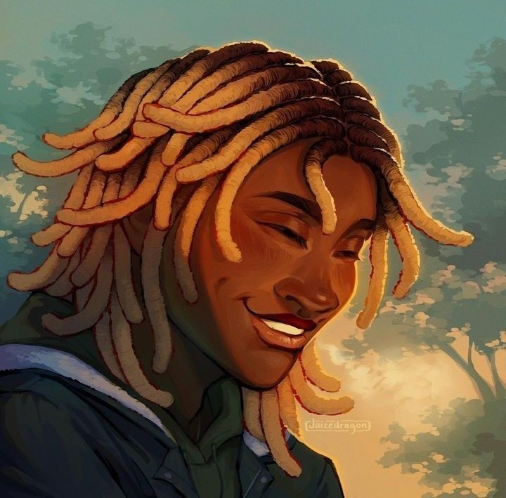 a painting of a man with dreadlocks on his head