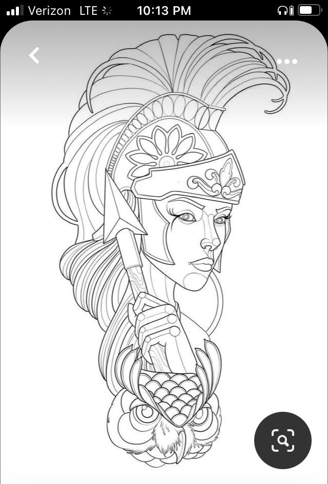 a drawing of a woman with an elaborate headdress and feathers on her head