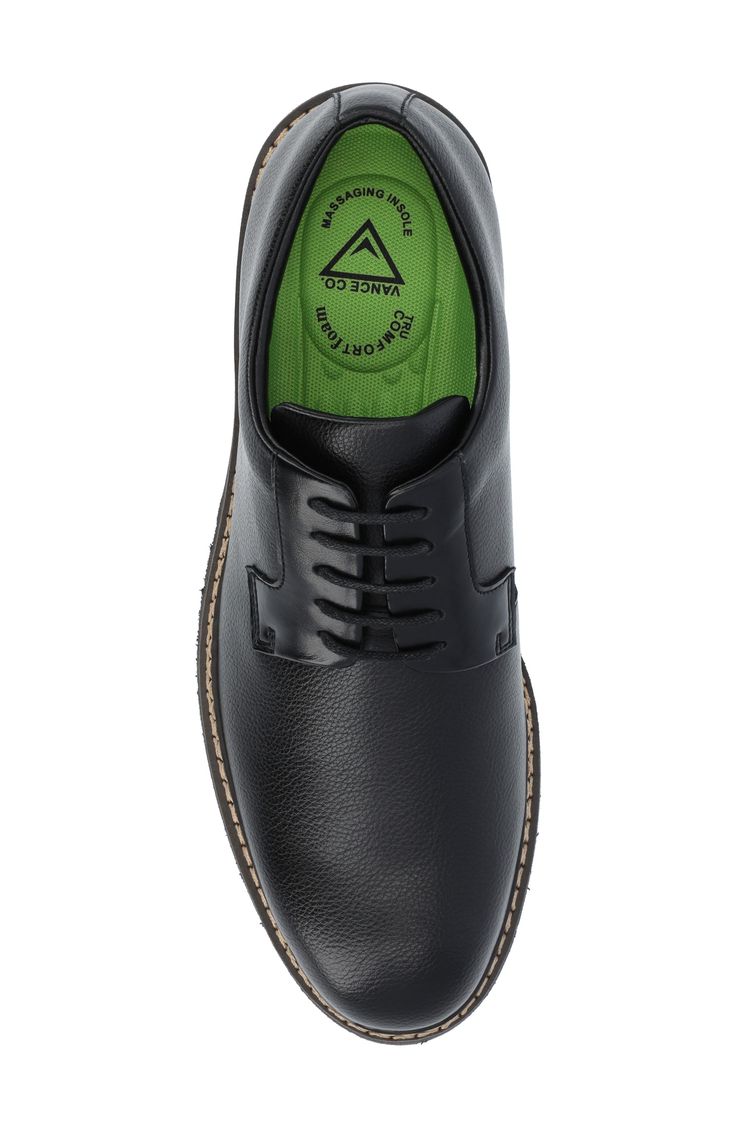 Elevate your work-to-weekend look in this refined faux-leather derby featuring welt stitch construction, breathable lining and a Tru Comfort Foam insole. Synthetic upper/textile lining/rubber sole Imported Workwear Plain Toe Oxfords With Stitched Sole, Plain Toe Oxfords With Stitched Sole For Work, Black Synthetic Oxfords For Business Casual, Black Plain Toe Dress Shoes For Work, Slip-resistant Round Toe Dress Shoes For Work, Workwear Derby With Stitched Sole And Plain Toe, Black Dress Shoes With Textured Sole For Work, Derby Shoes With Stitched Sole For Work, Stitched Sole Derby Shoes With Round Toe For Work