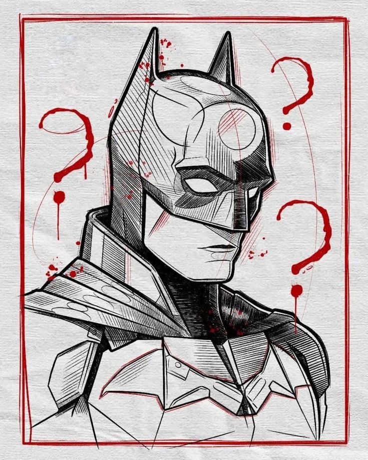 a drawing of batman from the movie, which appears to be drawn in red ink