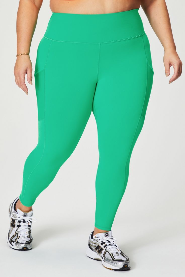 On-The-Go PowerHold® High-Waisted Legging Fabletics green female Activewear >> Womens >> Bottoms >> Leggings >> Full Length PowerHold plus Training Chafe-Resistant/External Pockets/Hidden Pockets/Moisture-Wicking/UPF Protection Our 5-star pocket style in PowerHold® High Stretch Green Moisture-wicking Pants, Green Full-length Compression Leggings, Tight Green Sports Pants, Moisture-wicking Green Yoga Bottoms, Green Moisture-wicking Yoga Bottoms, Sporty Tight Green Pants, Green Workout Bottoms With 4-way Stretch, Green Full-length Yoga Pants With 4-way Stretch, Green Full-length 4-way Stretch Yoga Pants