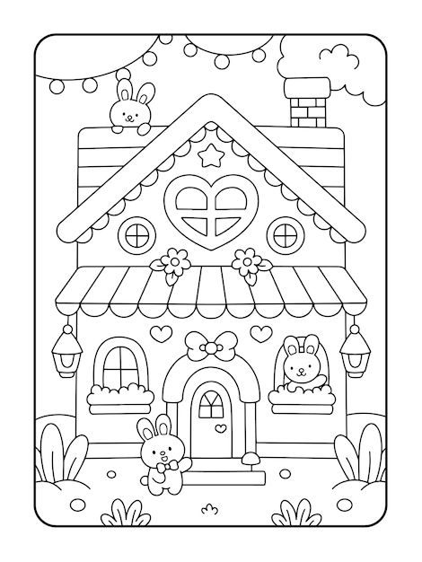 Ilustración parity colorear Delaware una linda casa Delaware conejos | vector premium Drawing Ideas To Color, Free Digital Coloring Pages, Cute Drawings To Color, Drawings For Coloring, Things To Color, Modele Zentangle, Cute Coloring Pages For Kids, Drawings To Color, Kawaii Coloring Pages