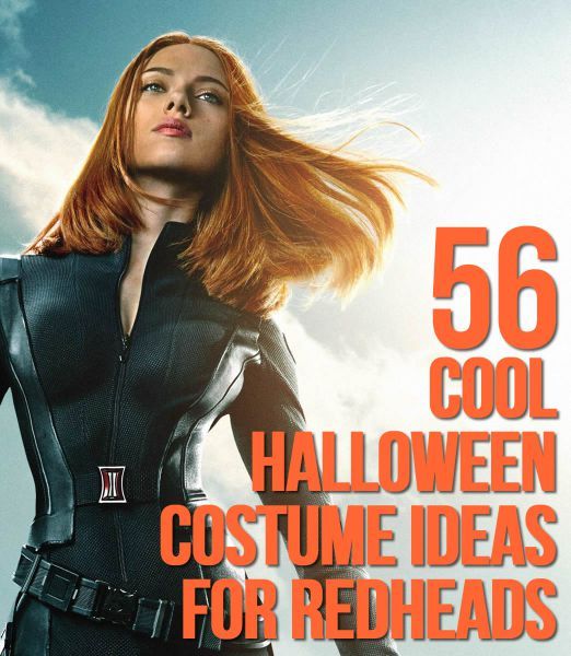 a woman in a black widow costume with the words 50 cool halloween costume ideas for redheads