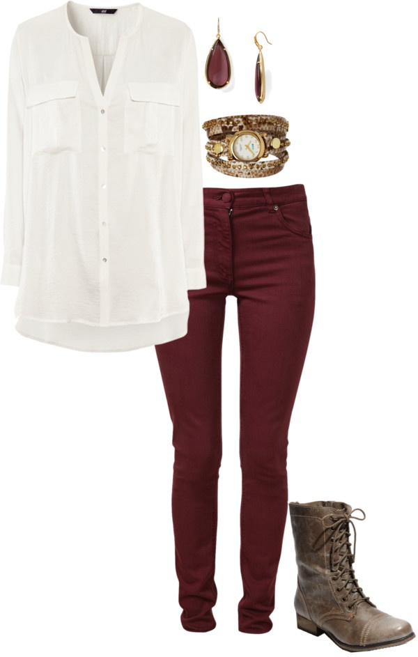 Cute outfit Camisa blanca  Pantalón vino tinto  Botas cafés Cranberry Pants, Wedged Boots, Maroon Jeans, Concert Wear, Maroon Pants, Burgundy Pants, Mode Tips, Burgundy Jeans, Flowy Shirt