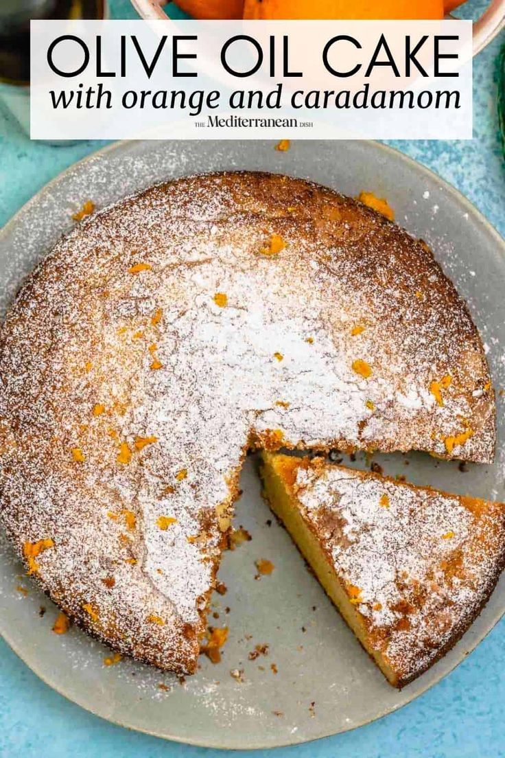 an orange and cardamoa olive oil cake on a plate