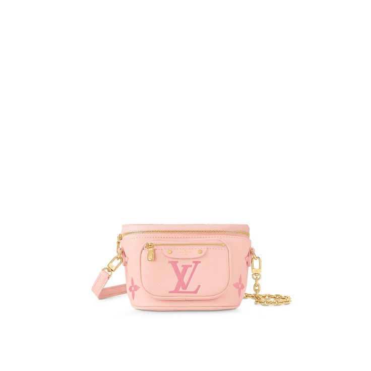 Part of the LV Gradient collection, the Mini Bumbag comes in Monogram Empreinte leather, whose embossed Monogram pattern is printed with a gradation of summery shades. This sophisticated interpretation of the on-trend bumbag format features a removable, adjustable strap for cross-body or shoulder carry, and a removable, gold-tone chain. The bag has a zipped main compartment and front pocket with a Louis Vuitton leather tag. Lv Favorite, Louis Vuitton Mini, Pink Monogram, Luxury Designer Handbags, Louis Vuitton Official, Brand Collection, Bags Purses, Small Leather Goods, Leather Goods