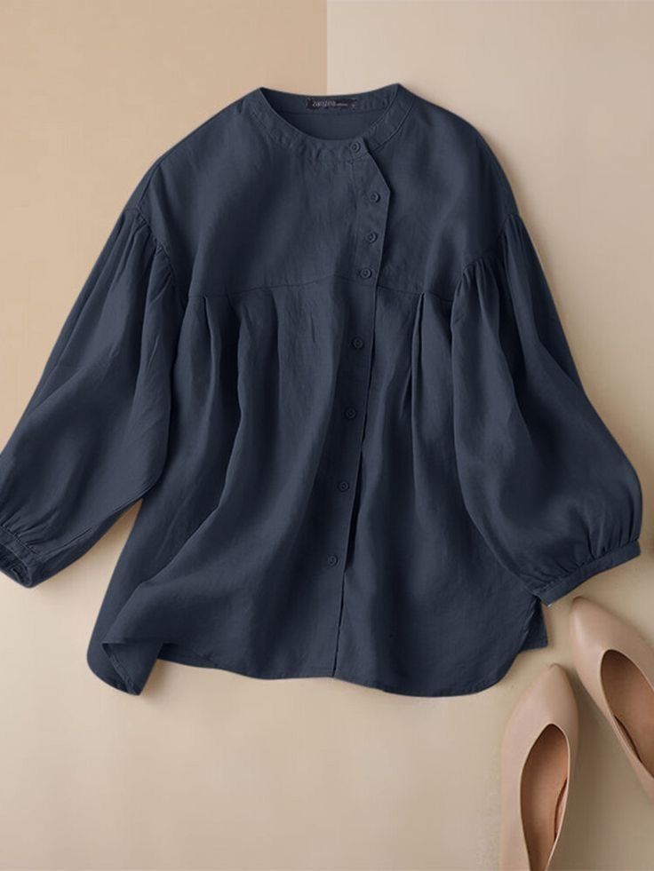 Stand Collar Blouse, Cotton Shirts Women, Blouse Casual Fashion, Muslim Outfits Casual, Stylish Short Dresses, Spring Blouses, Fashion Top Outfits, Modest Dresses Casual, Trendy Fashion Tops