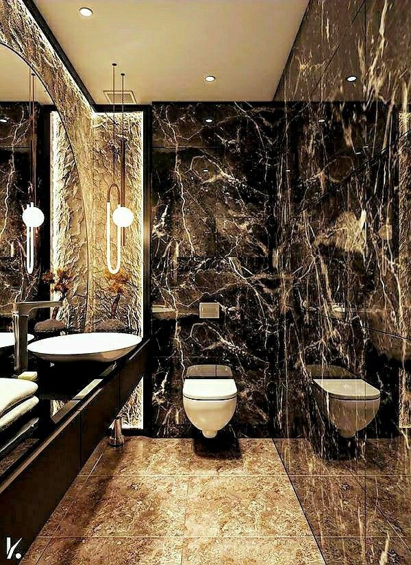 bathroom interior design luxury black gold Bathroom Interior Design Luxury Black, Bathroom Interior Design Luxury, Toilet And Bathroom Design, Compact Vanity, Bathroom Design Black, Modern Bathroom Tile, Bathroom Decorating Ideas, Bilik Air, Bathroom Decor Luxury