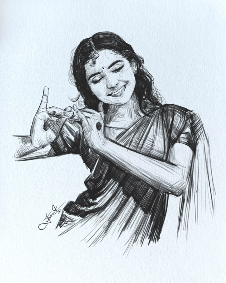 a pencil drawing of a woman holding her hand up to the side and making a peace sign