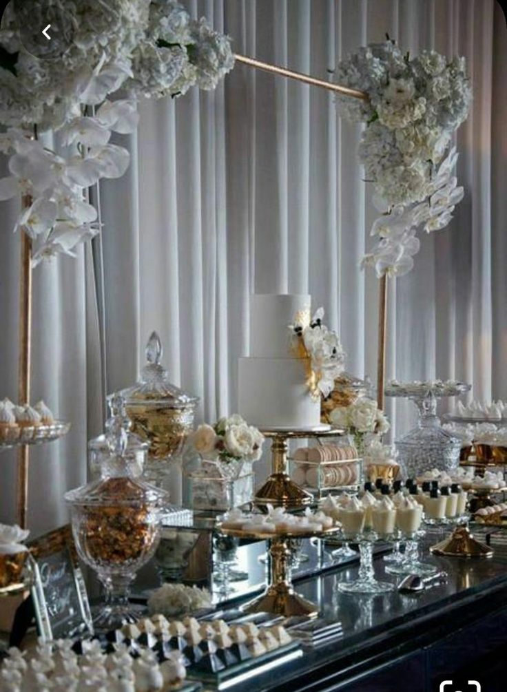 a table topped with lots of desserts and candies