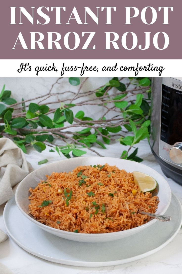 instant pot arroz rojo in a white bowl