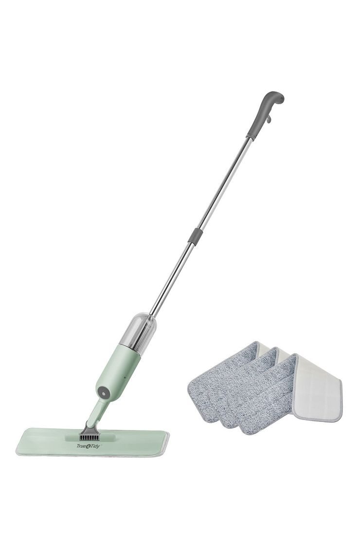 a mop and cleaning cloth on a white background