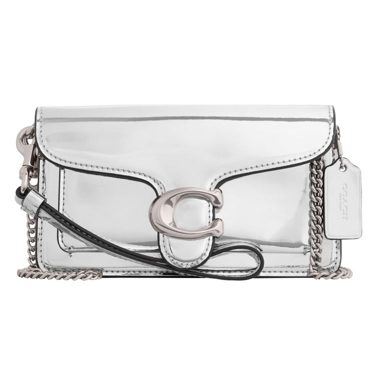 PRICES MAY VARY. Editors Notes: A modern take on an archival 1970s Coach design, our structured Tabby wristlet is crafted of lustrous mirror metallic leather. Finished with our Signature hardware, it's perfectly sized for cards, cash and a phone with an exterior slip pocket for easy access to essentials Metallic-effect: An eye-catching coach clutch with silver metallic-effect leather & silver signature hardware Dress Up, Dress Down: The versatile style can be carried as a wristlet or a clutch an Silver Handbags, Coach Tabby, Coach Clutch, Mirror Mirror, Coach Leather, Leather Silver, Bags Designer Fashion, Coach Purses, Metallic Leather