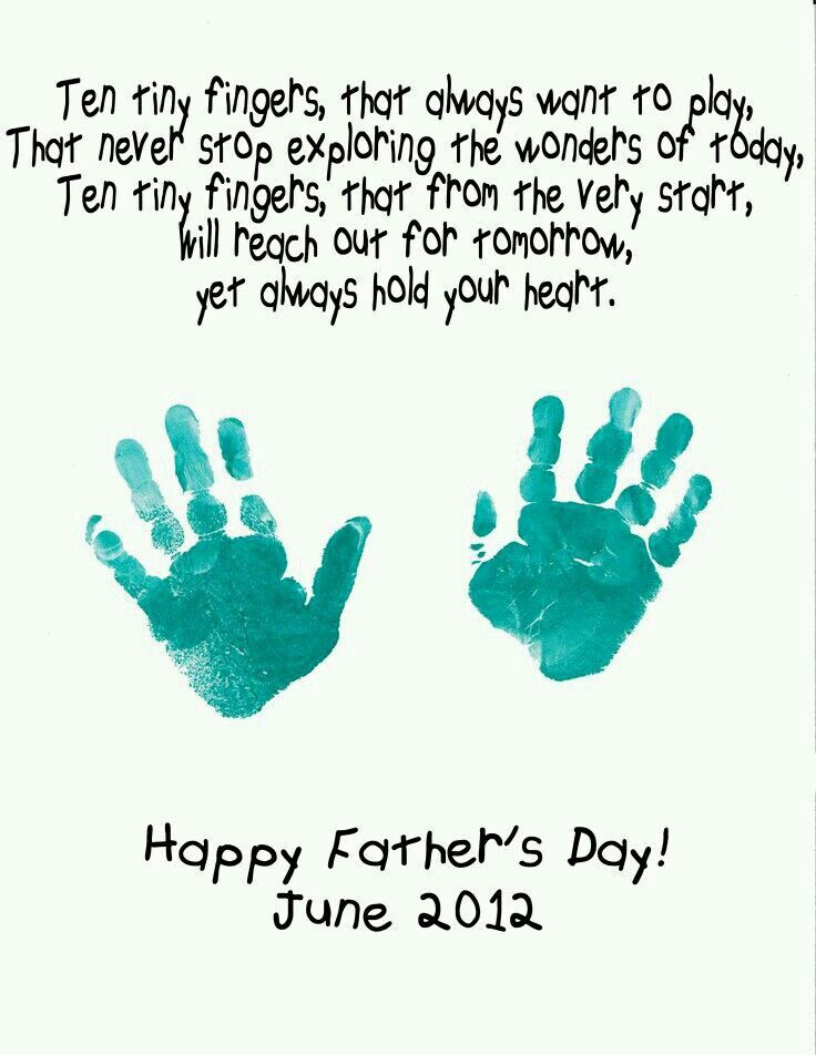 two hand prints with the words happy father's day june 2012