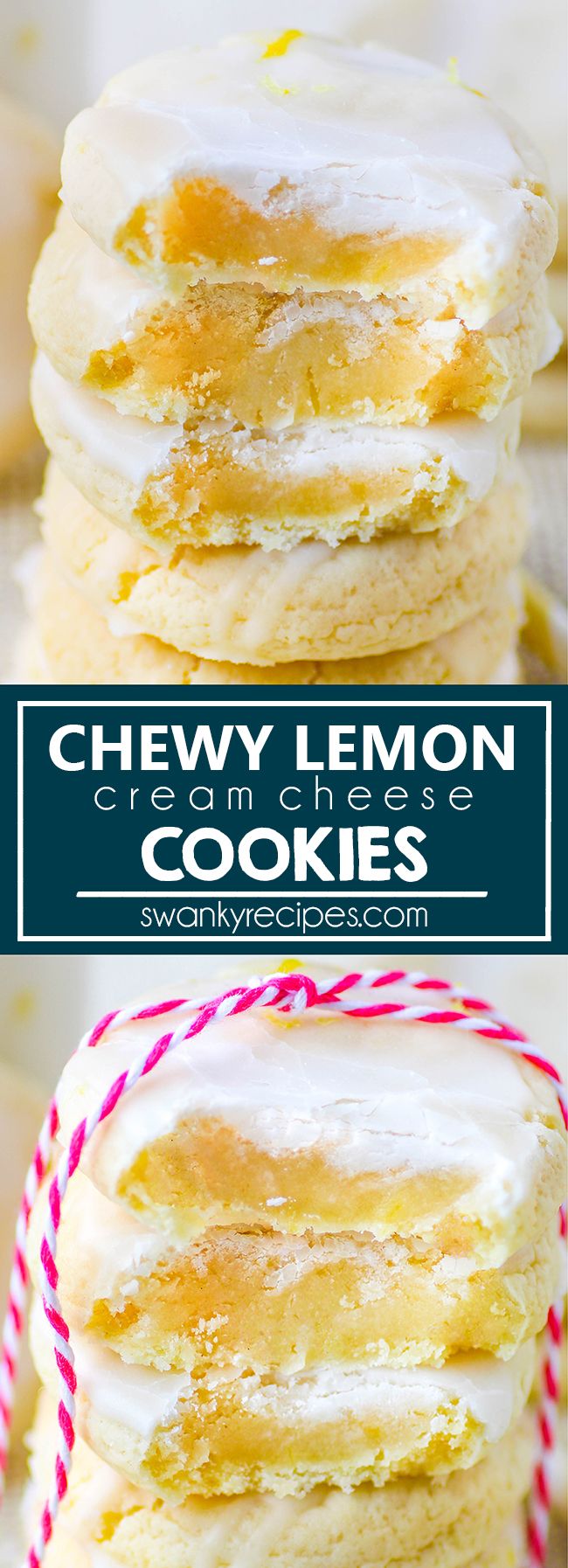 chewy lemon cream filled cookies are stacked on top of each other