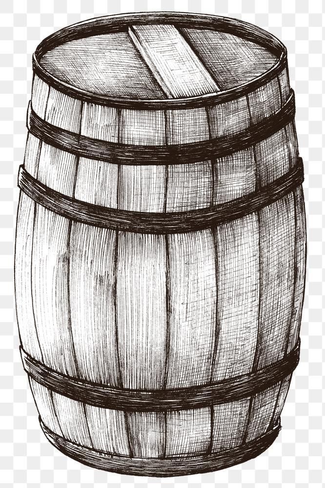 a drawing of a wooden barrel on a transparent background