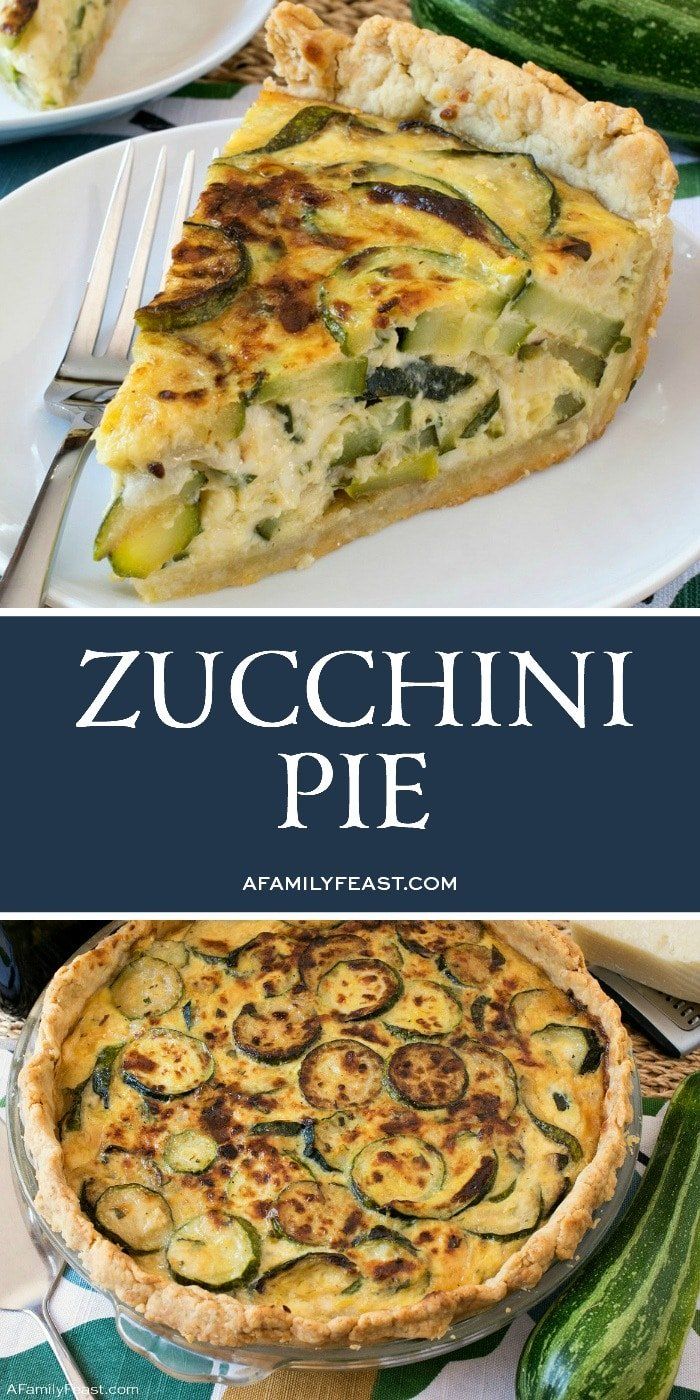 zucchini pie on a plate with the title overlay