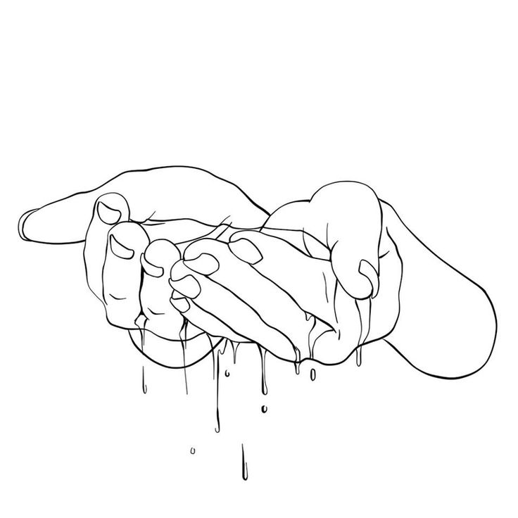 two hands holding each other over dripping water