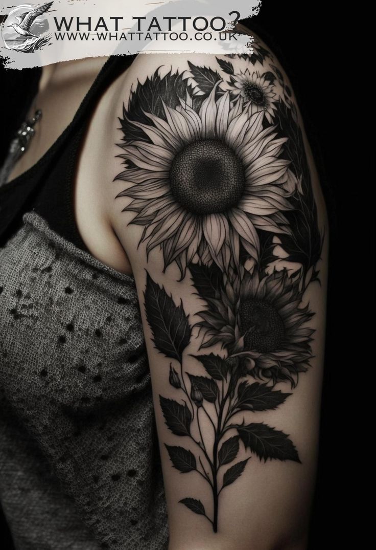 a woman's arm with a sunflower tattoo on it