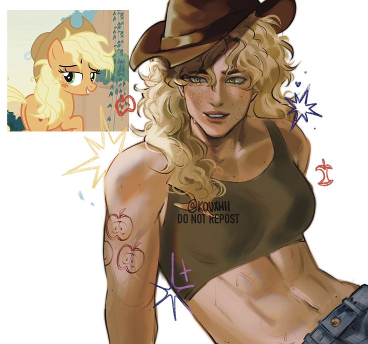 a drawing of a woman with blonde hair wearing a cowboy hat and holding her hand on her hip