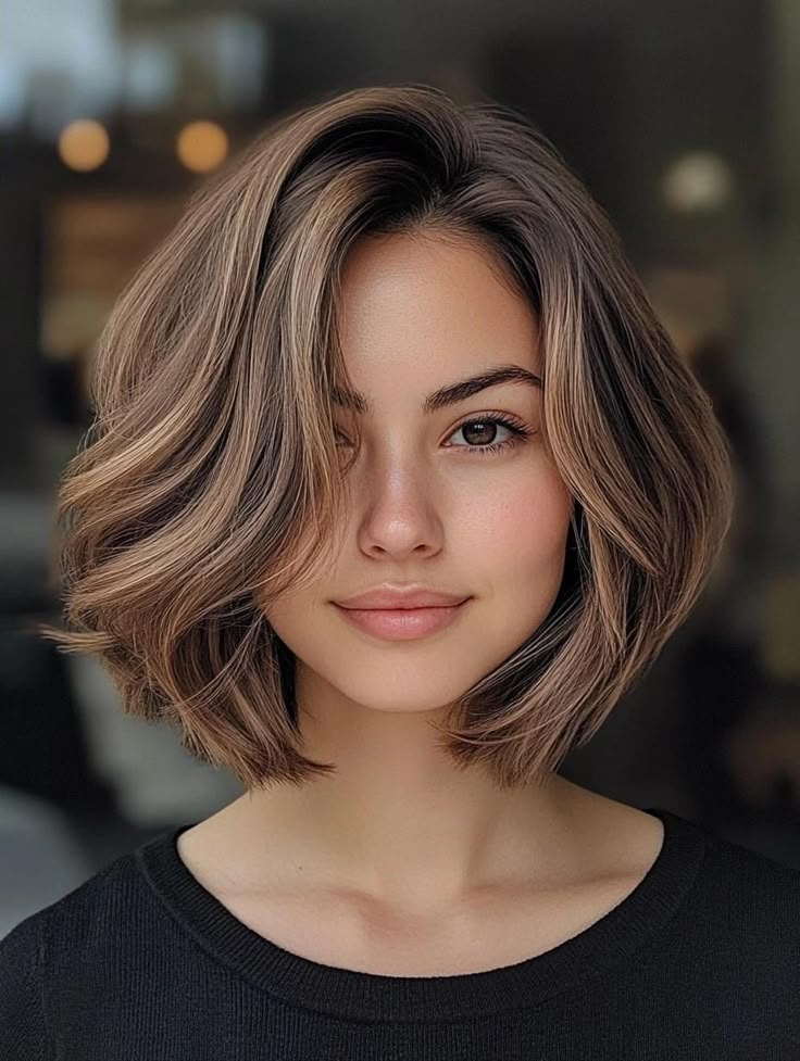 Lob Haircut For Round Face, Angled Layered Bob, Defined Face, Bobs Hairstyles, Haircut For Round Face, Flattering Haircuts, Haircuts For Round Faces, Bob Haircut For Round Face, Angled Bobs