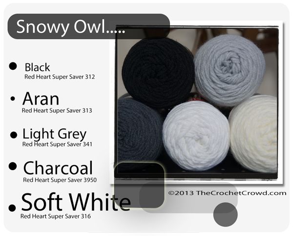 snowy owl red heart super saver 12 yarn in white, black and gray