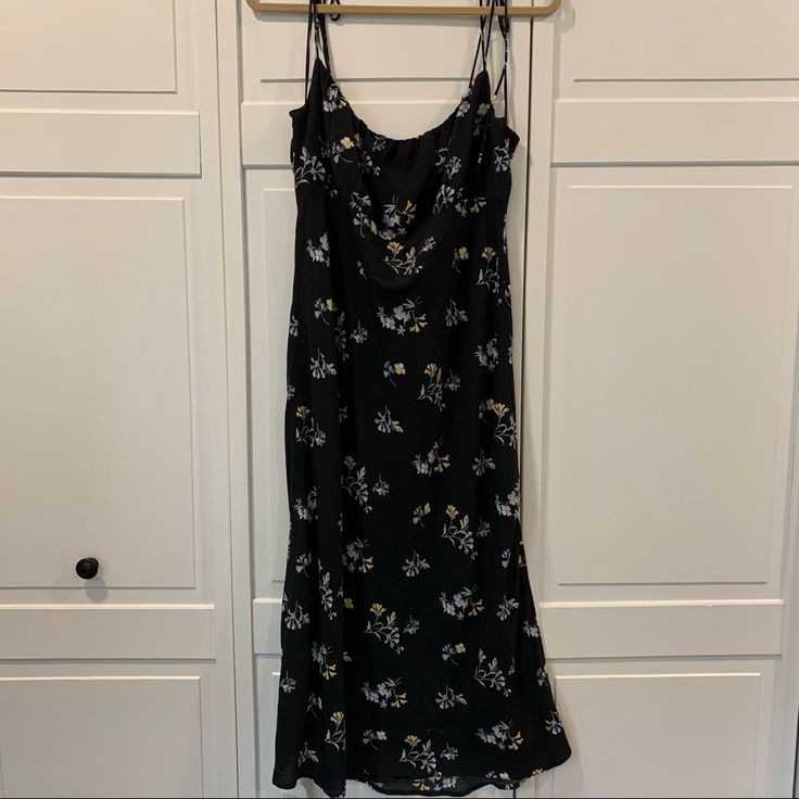 Abercrombie & Fitch, Black And Floral Midi Dress With Spaghetti Strap Ties. Perfect For Spring/Summer! Brand New, Never Worn. Floral Print Midi Slip Dress For Day Out, Black Midi Slip Dress For Vacation, Casual Black Slip Dress For Spring, Casual Floral Print Slip Dress For Date Night, Fitted Black Slip Dress For Spring, Black Fitted Slip Dress For Brunch, Spring Floral Print Slip Dress For Night Out, Black Midi Length Sundress, Black Slip Dress For Summer Brunch