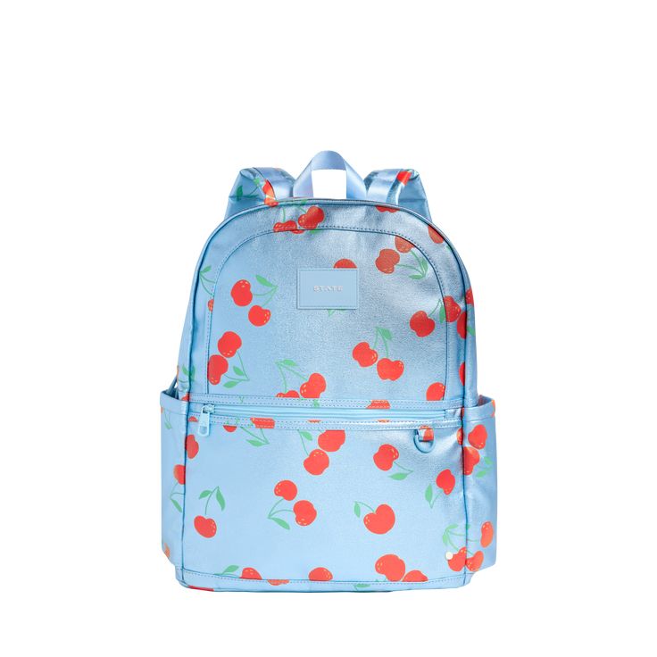 STATE Bags | Kane Kids Large Backpack Metallic Blue Cherries | Back to School | Travel Backpack Girl Gift Set, Blue Cherry, Diaper Bag Tote, Kids' Bag, Accessories Packing, Belt Purse, Diaper Bag Backpack, Blue Backpack, Mini Rodini