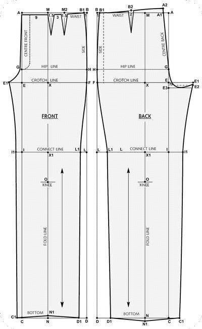 the front and back view of a sewing pattern for a women's pants with measurements