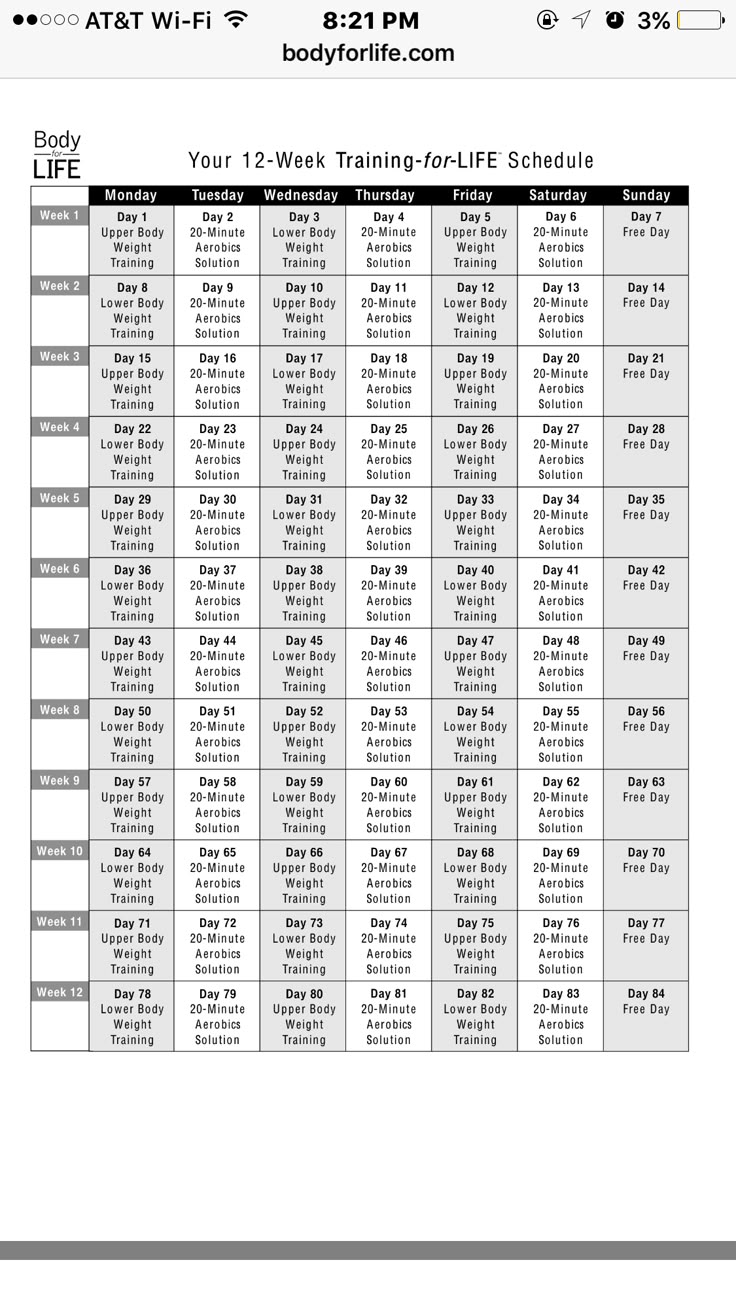 the body fit schedule is shown in black and white