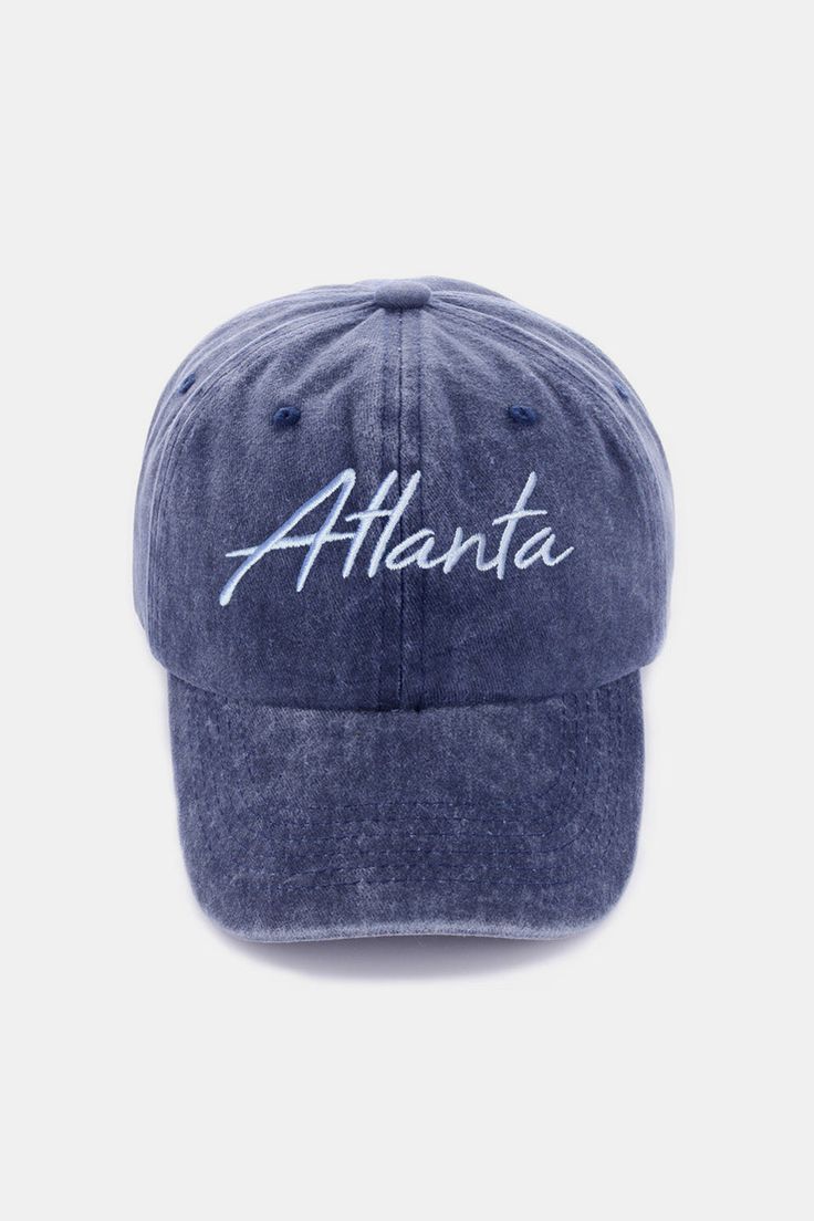 The Washed ATLANTA Embroidered Baseball Cap is a stylish and trendy accessory that showcases your love for the city of Atlanta. Featuring embroidered "ATLANTA" detailing, this cap adds a touch of urban flair to your outfit. Made from washed fabric, it exudes a relaxed and vintage vibe that is perfect for everyday wear. The classic baseball cap design offers both sun protection and a sporty look. Elevate your street style with this fashionable and versatile cap that is sure to turn heads. Show yo Baseball Cap Design, Embroidered Baseball, Embroidered Baseball Caps, Vintage Vibe, Cap Design, Sporty Look, Trendy Accessories, Vintage Vibes, Embroidered Design