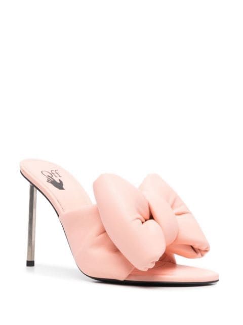 Off-White bow-detail Padded Mules - Farfetch Pad Design, Pink Heels, White Bow, Pink Leather, Rose Pink, Heeled Mules, High Heel, Mule Shoe, Open Toe