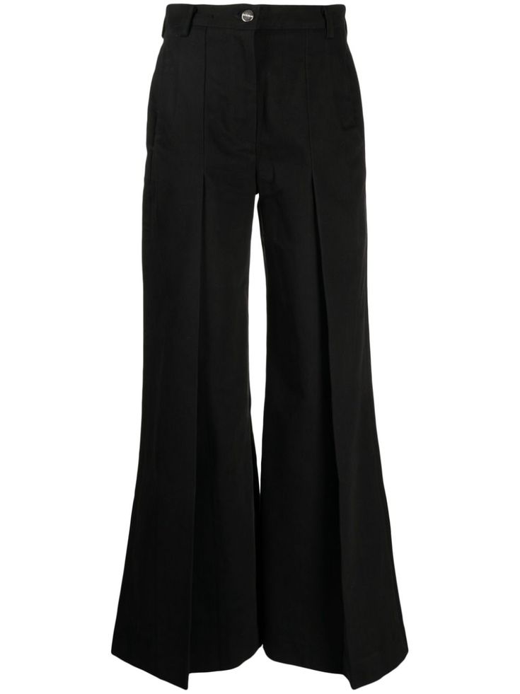 black cotton pressed crease belt loops high-waisted wide leg front button fastening two side inset pockets two rear welt pockets Black Wide Leg Trousers, Wide Leg Trousers, Welt Pockets, High Waisted Pants, Black Cotton, Top Brands, Wide Leg, Trousers, High Waisted