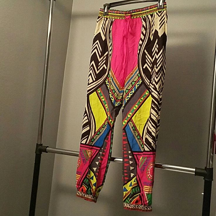 Neon Pink Lime Colorful Neon Aztec Tribal Print Joggers Elastic Stretch Waistband Neon Boho, Flying Tomato, Boho Pants, Printed Joggers, Neon Pink, Track Pants, Pant Jumpsuit, Pants For Women, Neon