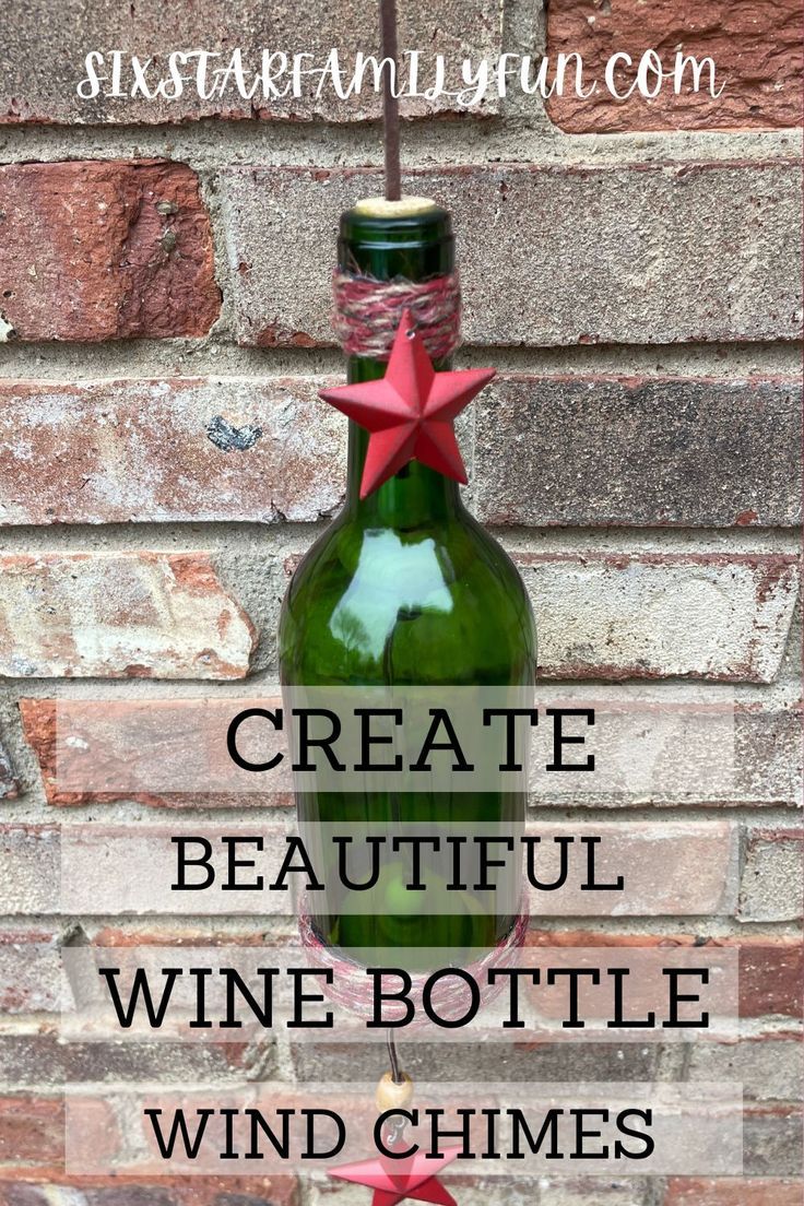 wine bottle wind chime Wine Bottle Wind Chime Diy, Upcycle Wine Bottles, Wind Chime Diy, Wine Bottle Chimes, Bottle Wind Chimes, Bottle Chimes, How To Make Wine, Free Family Activities, Wine Bottle Wind Chimes