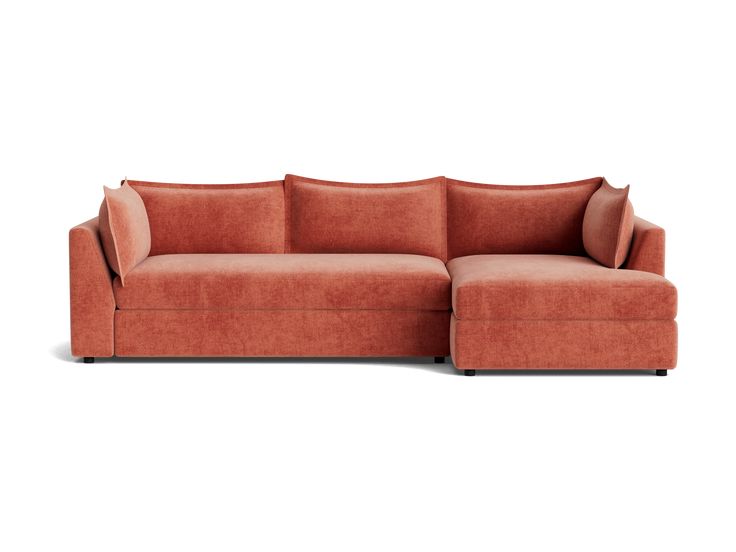 Small Deep Sectional Sofa, Sectional With Pull Out Bed, Rustic Orange Couch, Sleeper Sectional Sofa Small Spaces, Salmon Couch, Pull Out Sectional Couch, Joybird Couch, Joybird Sectional, Pullout Couch