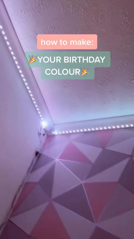 a pink and white room with the words how to make your birthday color on it