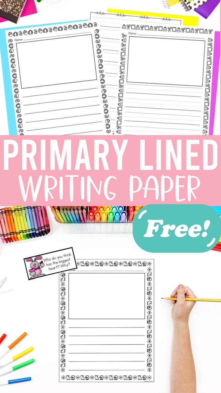 the printable writing paper for primary and secondary school students is shown with colored crayons