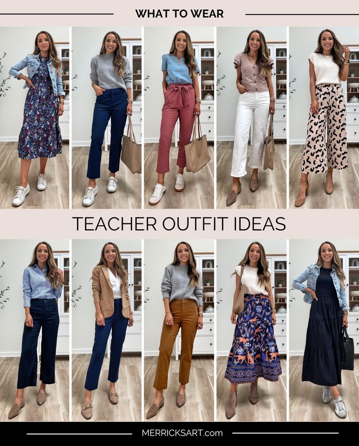 Teacher Appropriate Outfits, School Teacher Outfit, Casual Teacher Outfits, Teacher Outfit Ideas, Art Teacher Outfits, Teacher Attire, Teacher Outfits Elementary, Cute Teacher Outfits, Teacher Dresses