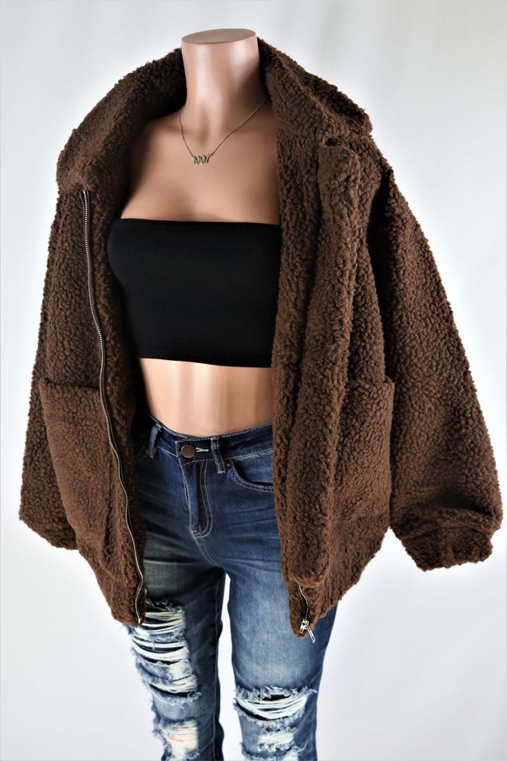 Size: S, Color: Brown Brown Fluffy Jacket Outfit, Brown Fuzzy Jacket Outfit, Brown Fluffy Jacket, Fuzzy Jacket Outfit, Fluffy Jacket Outfit, Instagram Clothing, North Face Outfits, Fluffy Jacket, Fluffy Sweater