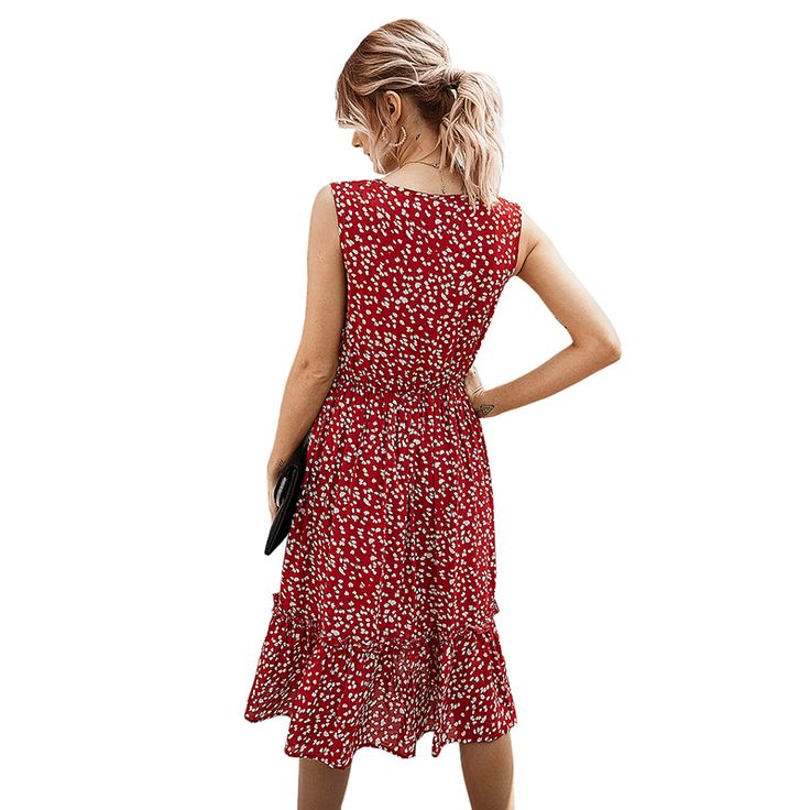 Wine Red Button Detail Sleeveless Floral Dress Red Sleeveless Dress For Day Out, Casual Red Sleeveless Mini Dress, Red Sleeveless Sundress For Day Out, Casual Red Sleeveless Dress For Day Out, Red Sleeveless Dress With Buttons, Casual Red Sleeveless Sundress, Casual Red Sleeveless Knee-length Dress, Casual Red Sleeveless Midi Dress, Red Buttoned Midi Dress For Summer