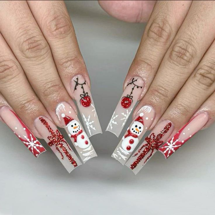 Festive Christmas Press on Nails Set Elegant Snowman and Ornament Nail Art Perfect for Holiday Celebrations B41 - Etsy Fancy Christmas Nails, Christmas Nail Designs Acrylic, Nail Noel, Nail Winter, Nail Art Noel, Secret Nails, Unghie Nail Art, Red Christmas Nails, Holiday Nail Designs