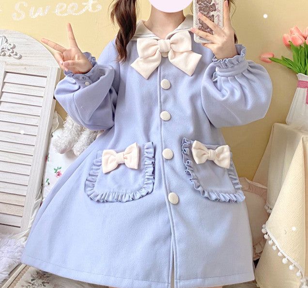 Fashion Girl Navy Coat PN5239 ●Size: M: Length 84 cm,bust 118 cm,sleeve 62 cm L: Length 85 cm,bust 122 cm,sleeve 63 cm ●Material:cotton ●About Shipping: We attach great importance to the orders of each customer and parcel delivery. 1.Processing time: 2-3 business days. 2.Shipping time: 10-15 business days to US, please allow 3-4 weeks shipping to other country.(Shipping times can be affected by variable customs clearance times or public holidays.) Long Sleeve Ruffled Dress For School, Blue Long Sleeve Outerwear With Ruffles, Cute Ruffled Long Sleeve Outerwear, Cute Long Sleeve Ruffled Outerwear, Long Sleeve Winter School Dress, Navy Coat, Dress With Cardigan, Girl Fashion, Shirt Dress