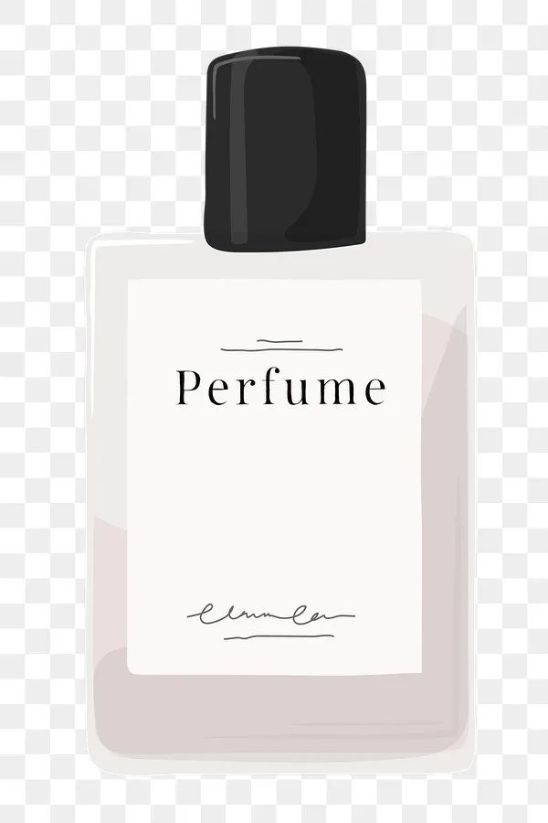 a bottle of perfume with the word perfume on it, transparent background png clipart